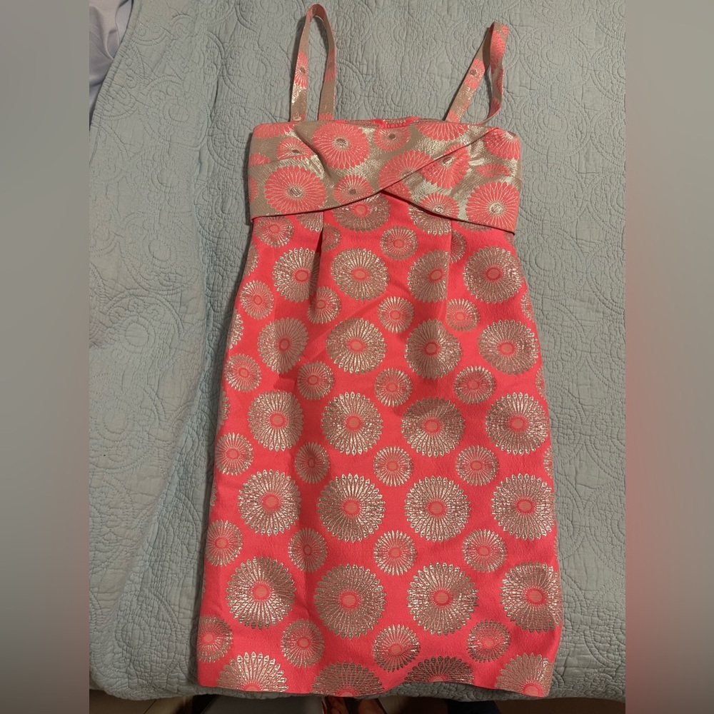 MAISON OLIVIA Italian Coral Pink and Silver Floral Dress Size 40 = S. NWOT - Picture 11 of 15